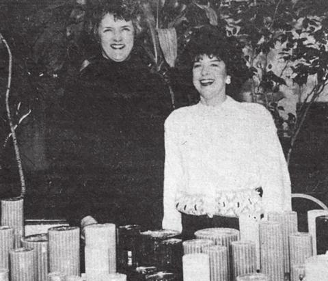 Dakota Country Candles, Isabel, was one of thirty South Dakota made companies to display at the South Dakota Tourism Conference on January 22 in Pierre. Pictured with owner Margaret Lindskov (RIGHT) is First Lady Linda Mickelson. (Isabel Dakotan, February 6, 1992)