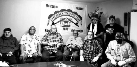Lakota Sioux elders, all with a family connection to Chief Spotted Elk, accepted the chief’s pistol and knife after they were donated by an anonymous collector. Photo courtesy of Thomaston Place Auction Galleries