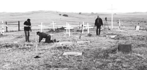 ABOVE: Members of the Knights of Columbus Council 6537 of Faith, Dupree and Eagle Butte installed headstones on several unmarked graves at the Immaculate Conception Cemetery in Bridger. Contributions from the Sibyl Lone Eagle family of Bridger helped make the restoration work possible.