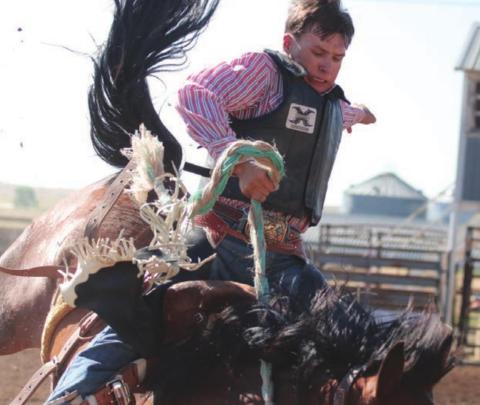 Lanny Brooks won the saddle bronc riding at the Ziebach County 4-H rodeo held last weekend in Dupree. Results were not available as of press time. Photo by Jon Flatland