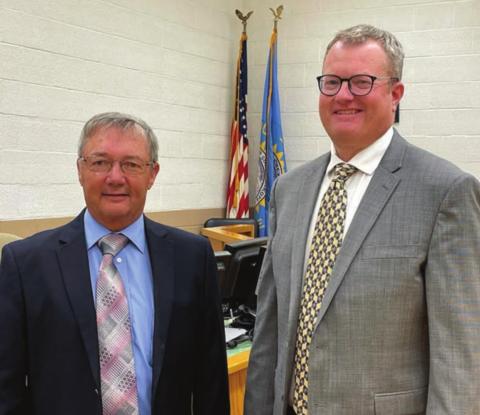 Outgoing Dewey County State’s Attorney Steve Aberle (LEFT) retired after 36 1/2 years and is replaced by Shane Penfield of Lemmon (RIGHT).