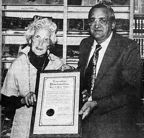 Helen Ross Day Saturday, May 15 was Helen Ross Day in Timber Lake and in South Dakota. An executive proclamation signed by Governor Walter D. Miller was presented to Helen by Mayor Lloyd Kjellsen at the open house at the museum and library on Saturday. Timber Lake Topic, May 20, 1993