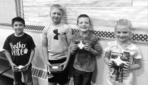 Elementary winners (L-R): Glen Mowrer, Aiden Lindskov, Mason Kraft and Alexa Roggow.