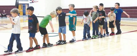 Timber Lake kindergartners practiced lining up on the red lines of the gym during Amy Sandquist’s PE class on Monday, August 17, the first day of the new school year. There are 28 students enrolled in kindergarten with teachers Theresa Keller and Carly Schrempp.