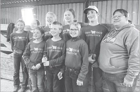 Dewey County 4-H members who showed livestock at Lemmon on Sept. 10 were FRONT (L-R): Finley Boldt of Isabel, Gracen Gill of Timber Lake, Maya Biegler of Timber Lake; BACK: Josie Boldt of Isabel, Bricelyn Pederson of Firesteel, Talley Locken of Isabel, Lexi Locken of Isabel, Levi Berndt of Isabel, and Coach Lisa Pederson of Firesteel.