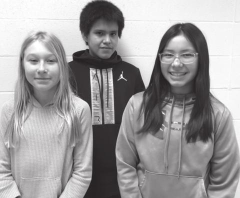 SIXTH GRADE SPELLERS.Talley Locken (winner), Harlem Mutchler (alternate) and Amanda Red Bear (alternate). NOT PICTURED: Hudson Gill (winner)