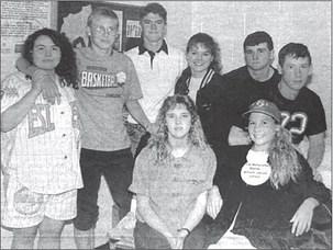 Candidates This is Homecoming Week at Timber Lake High School. Students nominated royalty candidate on Monday and the Homecoming king and queen will be crowned at the coronation ceremony prior to the girls basketball game on Thursday. Candidates are FRONT: Valerie Reiss Pateneaude and Yvette (Jake) Ducheneaux; BACK: Lori Rowley, Bryan Gill, Bill Yuker, Jackie Hahne, Steve Holzer, and Eddie Ducheneaux. Timber Lake Topic, September 30, 1993