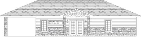 An architects’ rendering of the new Western Dakota Bank building to be located at the corner of Idaho and Main in Isabel shows the front entrance, which will face east, and a drive-thru teller bay on the south side of the building.