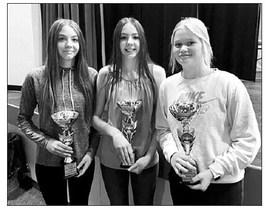Top Freshmen (L-R) Gailup Bollinger, Geana Bollinger, and Hailey Roggow all earned a straight A average for the year.