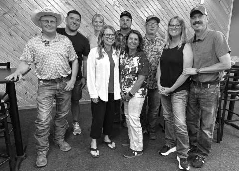 TheTimber Lake High School Class of 1994 (RIGHT) held an impromptu reunion recently when Cody Burnette was home. Front (l-r) are Bryan Gill, Jake (Yvette) Ducheneaux Houck, Jessica Witte Ducheneaux, Val Reiss, Billy Yuker; back: Cody Burnette, Jackie Hahne Grage, Steve Holzer, Ed Ducheneaux.