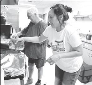 Gina Simon, right, is the new head cook for the Timber Lake-Isabel Senior Meals Program and will also serve as meals site co-manager with Margaret Holloman, left. The meal site moved to the Timber Lake Community Center from Isabel last week. Photo by Kathy Nelson