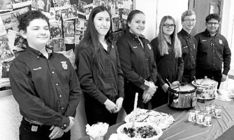 LEFT: Pictured here ready to serve the staff are (L-R) Maverick Lemke, Minda Woodward, Erin Lemke, Trinity Leithauser, Case DePoy, and Wyatt Lemke. NOT PICTURED: Macey McKenzie.