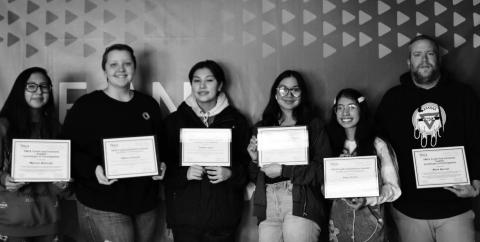 The Dupree High School food program team. L-R are students Marion Petersen, Malory Peacock, Valerie Janis, Haley Rapada, and Megan Hinrichs, with their mentor/advisor, Mark Barron, executive director of the Sioux YMCA.