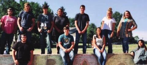 AT LEFT: Homecoming royalty candidates at McIntosh High School are FRONT (L-R): Riley Lafferty, Carson Bailey, Meghan Maher, Haley Yellow Earrings; BACK: Logan Lafferty, Rambur Thunker, Sterling Maher, Jayden Fox, Zach Bertolotto, Kaydra Jaragoske, and Reyna Nehl.