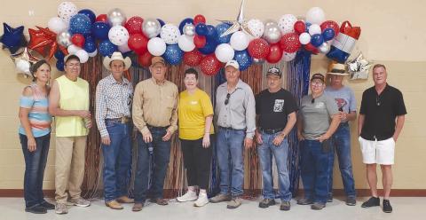 Attending the Timber Lake High School Class of 1986 reunion on July 25 were (l-r): Cindy Marshall, Carl Cadotte, Kenny Aberle, Travis Enright, Pam Schweitzer, Royce Biegler, Bryan Wiedmer, Bobby Ducheneaux, Greg Garon (teacher), and Chad Gross.
