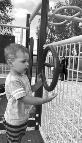 Zeke Vogel finds the new playground at the Timber Lake City Park highly entertaining. He and his brother Korbin visit often.