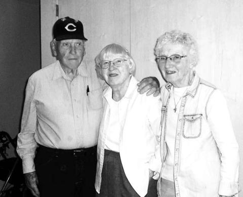 Sister Lorane Coffin (middle) at her 75th anniversary celebration with her brother Grant and sister Mary.