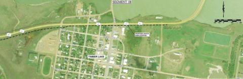 This aerial view shows the proposed route for Mni Waste’s N63 Project to bring a new source of water to Timber Lake.