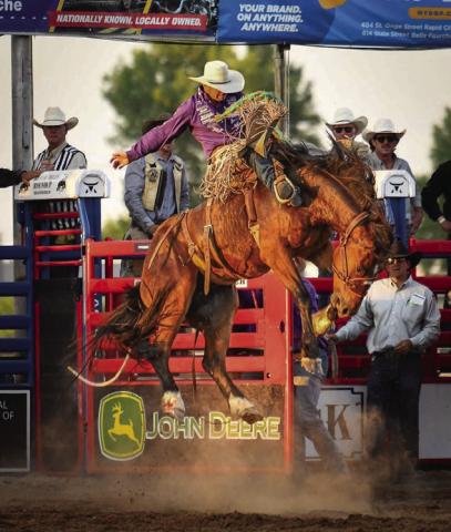 Shorty Garrett is currently ninth in the world standings in saddle bronc riding. Photo by Hailey Rae, courtesy of Black Hills Roundup