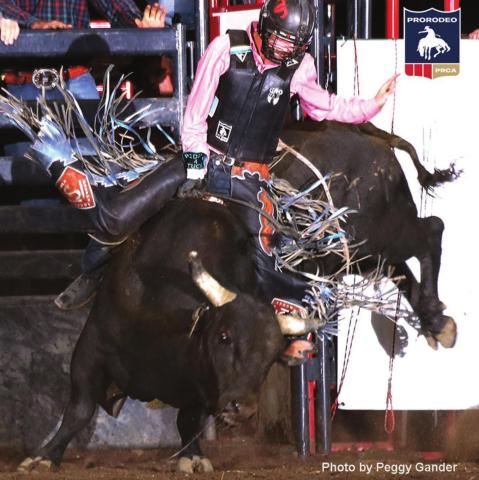 (LEFT) Chance Schott is continuing his bull riding season.