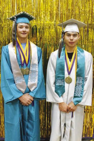 Valedictorian Treg Thorstenson (LEFT) and Salutatorian Haydon Starr. Photos by Patty Peacock
