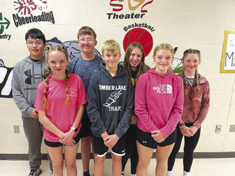 FRONT: SIXTH GRADEWINNERS OF ALA POEM CONTEST (L-R); Ella Handeland (1st place in local and district), Owen Schweitzer (1st place in local and second place in district), Madalyn Hermes (2nd place in local. NOT PICTURED; Brayzin PayPay (second place in local contest). BACK: SEVENTH GRADE WINNERS OF LOCAL ALA ESSAY CONTEST (L-R): Chance Simpson (1st place), Evan Schweitzer (1st place), Kamee Mareska (2nd place), Korbi Heck (2nd place).