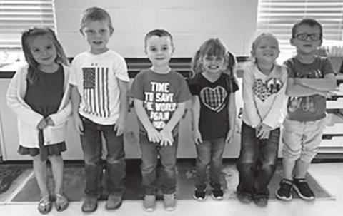 Pre-K 4 (L-R): Brie Parker, Vern Long, Paxton Schweitzer, Harper Biegler, Piper Schrempp, Lincoln Aberle.