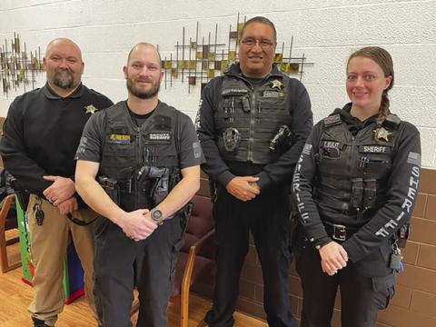 Among those taking the oath of office for 2023 were these four Dewey County law enforcement officers. L-R: Deputy Sheriff Jeff Ward, Deputy Sheriff Kyle Nilson, Sheriff Ash Arpan, and Deputy Sheriff Trista Bulit. Photo by Kathy Nelson