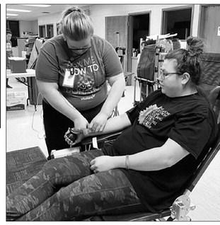 Pelagie Bridges of Timber Lake was one of the donors who gave blood at the Timber Lake Community Blood Drive on Wednesday, January 18. Vitalant conducted the blood drive at the Timber Lake Community Center. Photo by Kathy Nelson