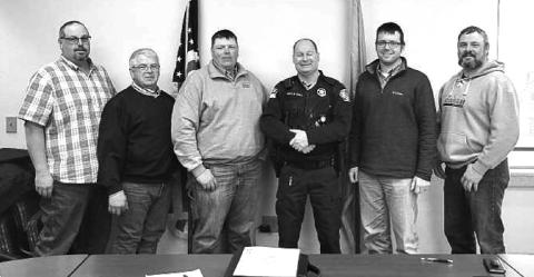 The Corson County Commissioners with retiring Sheriff Keith Gall. L-R are Darren Bauer, Steve Keller, Shawn Hinz, Sheriff Keith Gall, Lucas Sutherland, Jake Nehl.