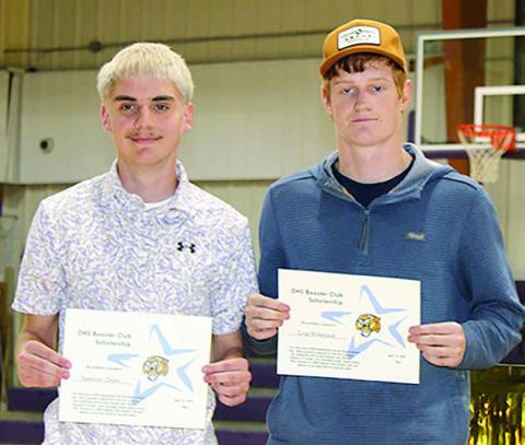 Receiving scholarships from the Dupree High School Booster Club were (l-r) Spencer Olsen and Cruz Birkeland. Photo by Patty Peacock