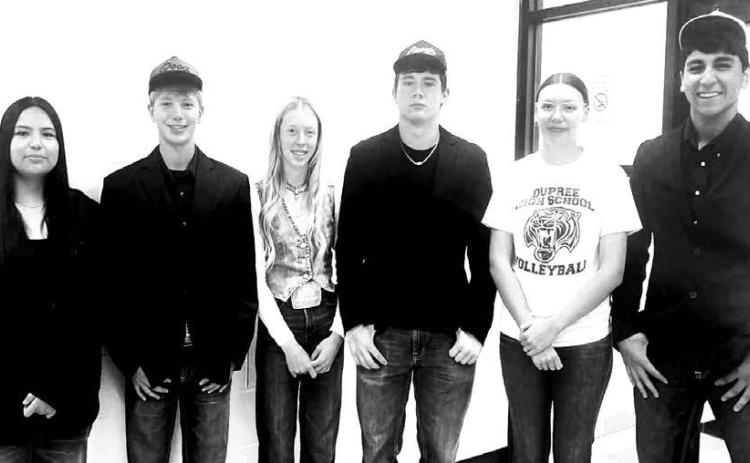 Homecoming king and queen candidates, voted on by the Dupree High School students, are (l-r): Collins Blue Coat, Hudson Terveen, Kami McLellan, Michael Donovan, Samara Ward Martel, and Gaby LaPlante.