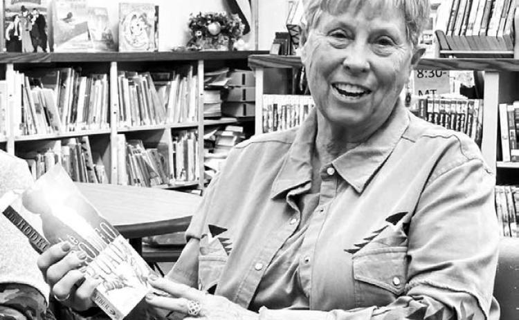 Johny Weber at one of her book discussions at the Dewey Co. Library.