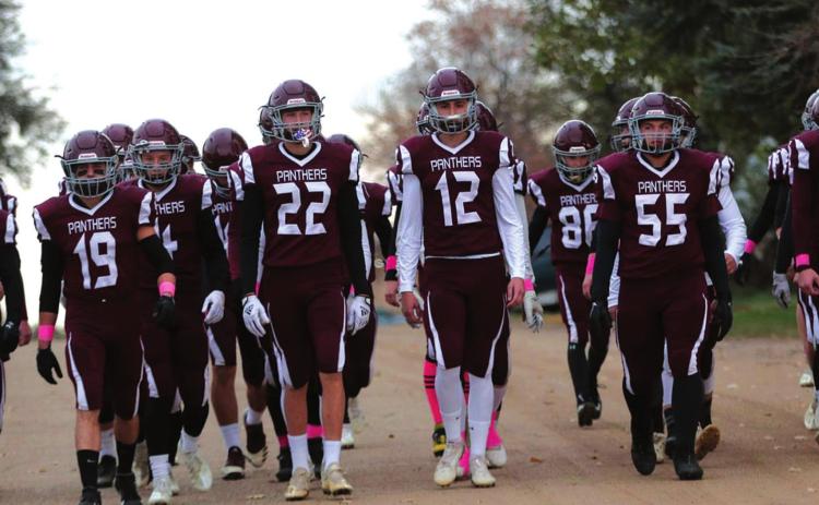 The Panthers walk to the field together for their opening round playoff win over Leola-Frederick. Photos by Jon Flatland