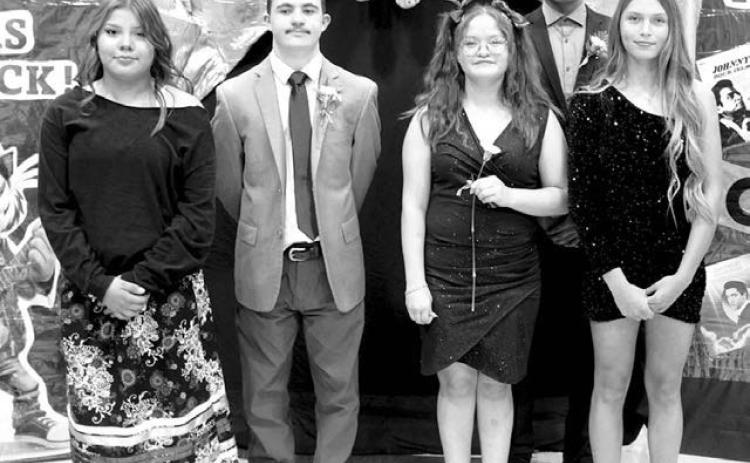 The underclassmen Homecoming royalty for DHS were FRONT (lr) Harper Smith, Jack Lawrence, Meagan Jeffries, Jozaiah Veaux, and Maddlyn Red Bear, NOT PICTURED: Dean Longbrake.