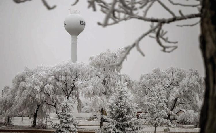 Dense fog and heavy frost that blanketed the region last week have carried over into this week, making for some picturesque scenery like this view through the trees of the Isabel water tower. Photo by Marie DuPreez