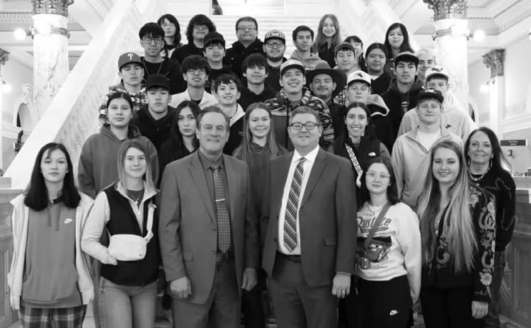 The Dupree High School Senior Class and their Govt/Sr. English instructor, Mrs. Fordyce traveled to Pierre to visit the capital, meet with Gov. Larry Rhoden, Representative Jana Hunt and many other officials. During their visit the class watched the House and the Senate in action and listened to testimony on several bills, as well as key votes on bills and the 46th year of trade ceremony between the SD Wheat Council and the Taiwanese Government.