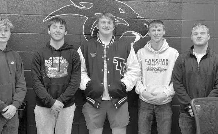 Earning All-Little Moreau Conference football honors from Timber Lake were (l-r) Eddie Keller, Cole Ducheneaux, Braylen Hansen, Holden Gill and Treyton Du Preez.