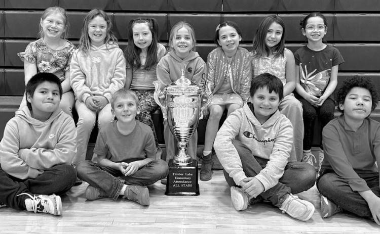 Attendance All Stars for January, with 93.74% attendance: Sierra Kraft’s 2nd Grade Class: FRONT (L-R): Leon Shoots the Enemy, Andew Zeug, DW Scholtz, Eleazar Reichert; BACK: Doly Goldade, Remington Schott, Bexley Dupris, Elsie Maher, Kinzlee Martin, Cora Wiedmer, Millie Brown Otter. Not pictured: Kian Rousseau.