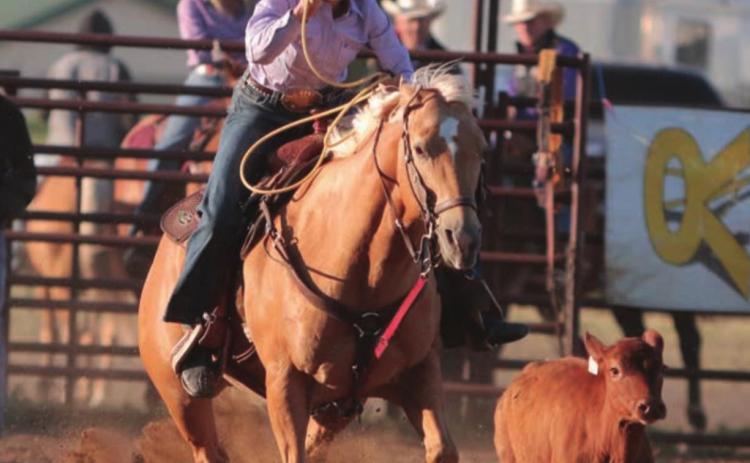 Shantell Brewer of Dupree prepares to let her lasso fly while competing in her hometown rodeo of Pioneer Days last weekend. Photo by Jon Flatland