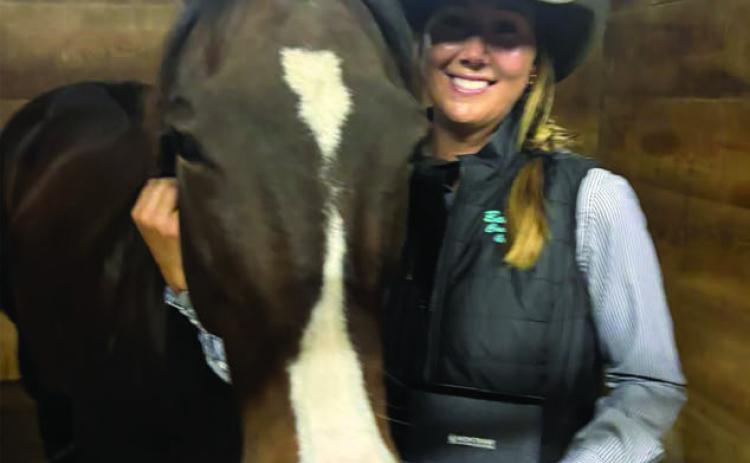 Sloan Anderson of White Horse and her mount, Royaly Little Bud’, left, won the WPRA Badlands Circuit breakaway roping year-end championship. The WPRA Horse of the Year award went to FireWaterFrenchFame “Apollo”,” owned and ridden by Summer Kosel, above, of Glenham.