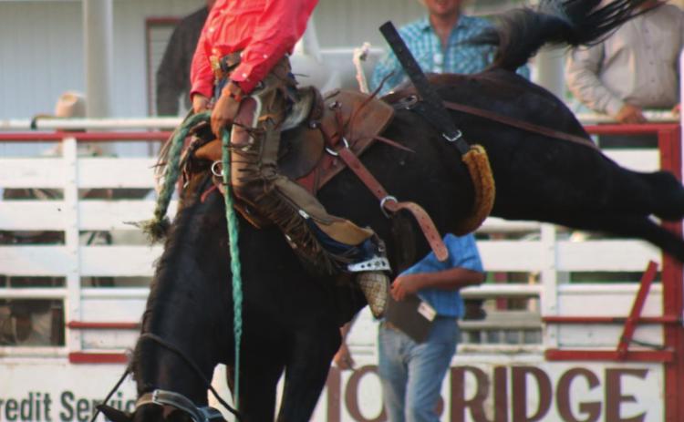 Gray Kerstiens was second in the ranch bronc ride at the latest Grand River Ranch Rodeo Series event.