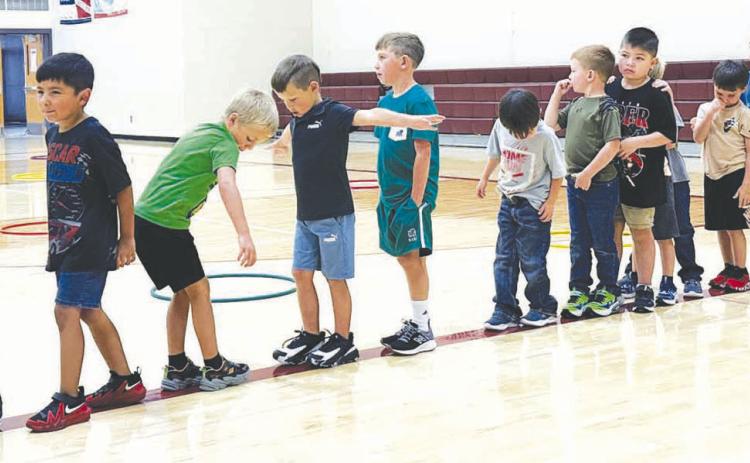Timber Lake kindergartners practiced lining up on the red lines of the gym during Amy Sandquist’s PE class on Monday, August 17, the first day of the new school year. There are 28 students enrolled in kindergarten with teachers Theresa Keller and Carly Schrempp.