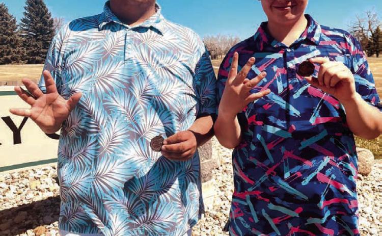 Timber Lake’s only varsity golfers, (l-r) Hayden and Hadley Thompson, claimed fifth place and fourth place, respectively, at the Potter County Early Bird Tournament held Saturday, April 13, in Gettysburg. Sully Buttes won the boys team title while Selby captured top honors on the girls side.