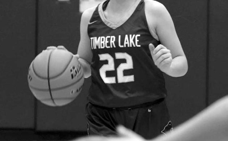 Freshman guard Ruby Maher brings the ball into the front-court for the Timber Lake Lady Panthers during action against Little Moreau Conference foe Lemmon last Friday, Dec. 8. Photo courtesy of Marie Du Preez