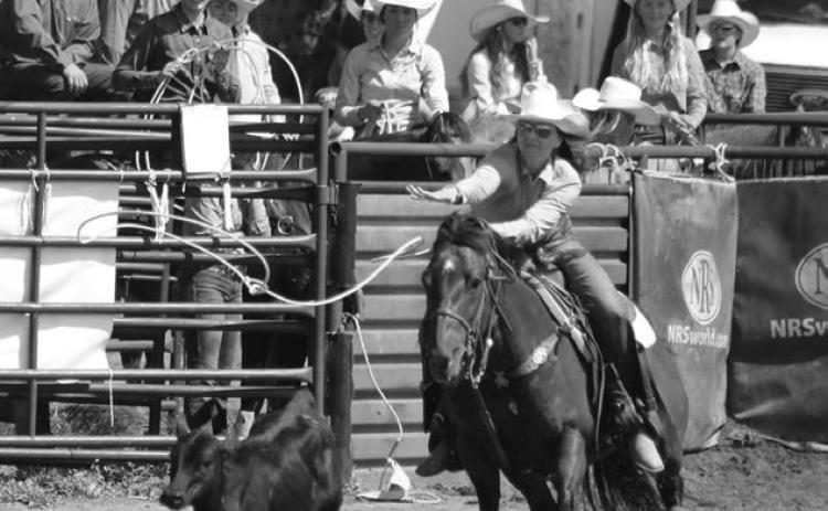 Colbee Woodward of Dupree throws her rope during the ladies breakaway event at the annual Dupree Pioneer Days Rodeo held Saturday and Sunday, June 28-29. Photo by Jon Flatland