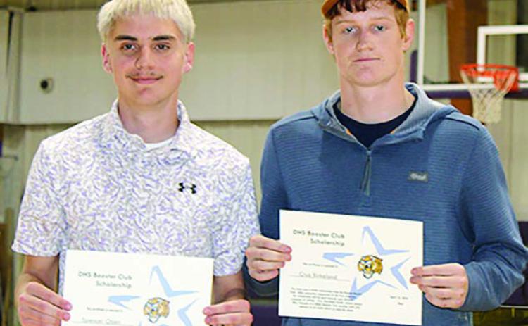 Receiving scholarships from the Dupree High School Booster Club were (l-r) Spencer Olsen and Cruz Birkeland. Photo by Patty Peacock